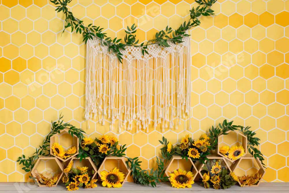 Kate Honeycomb Backdrop Yellow Boho Cake Smash Designed by Emetselch - Kate Backdrop