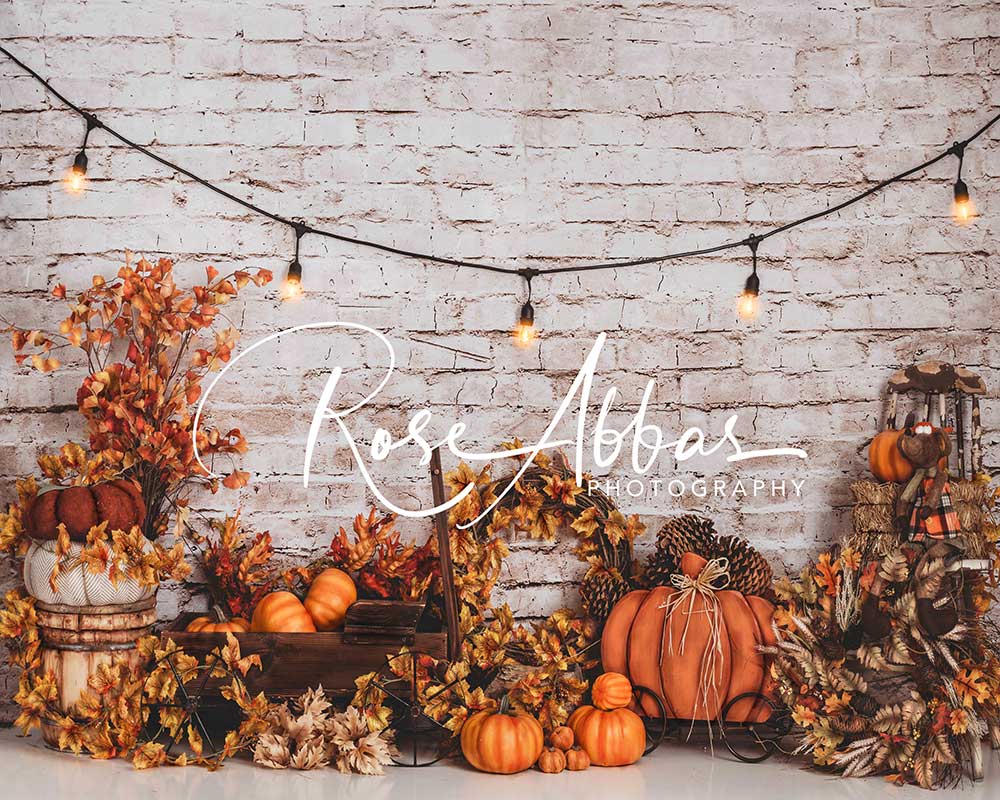 Kate Pumpkin Harvest Backdrop Brick Wall Designed By Rose Abbas - Kate Backdrop