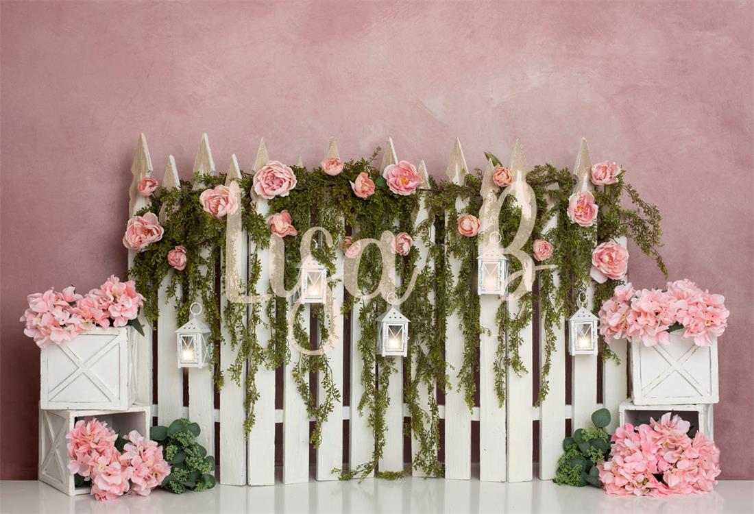 Kate Spring/Mother's Day Pink Floral IVY Fence Backdrop Designed by Lisa B - Kate Backdrop