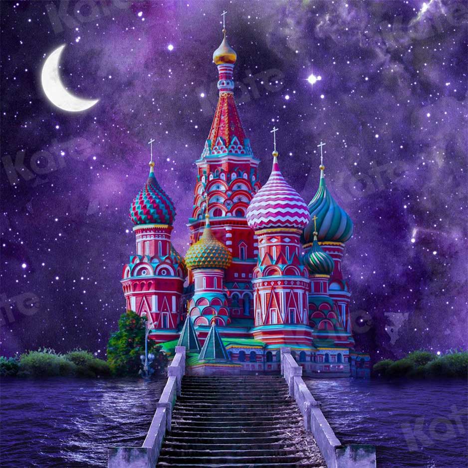 Kate Starry Night Castle/Cathedral Backdrop Moon Purple for Photography - Kate Backdrop