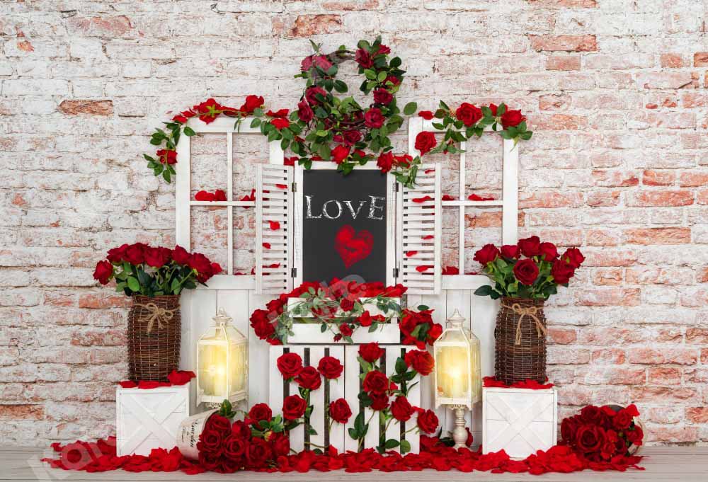 Kate Valentine's Day Rose Backdrop Wooden Door for Photography