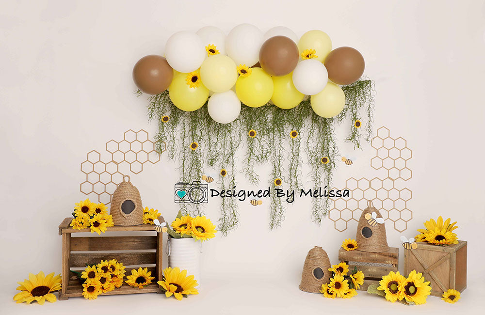 Kate Summer Sunflowers Backdrop Cake Smash Balloon for Photography Designed by Melissa King - Kate Backdrop