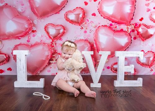 Kate Valentine's Day Pink and Silver Love Heart Balloon Backdrop Desig