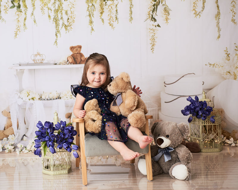 Kate Teddy Bear Vintage Florals Backdrop designed by Arica Kirby