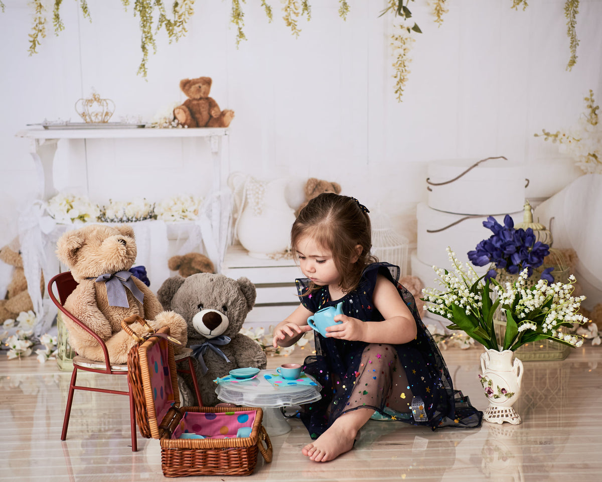 Kate Teddy Bear Vintage Florals Backdrop designed by Arica Kirby