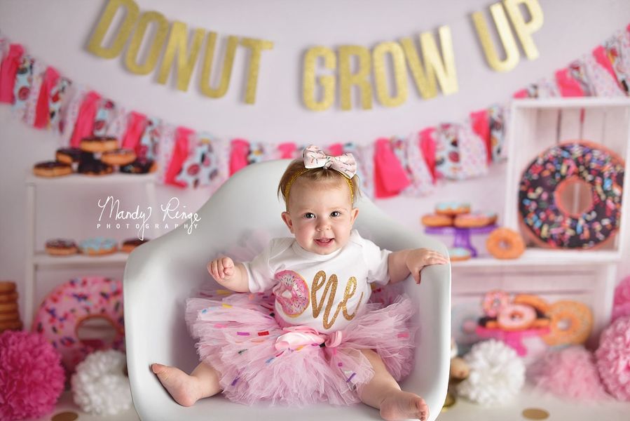 RTS Roze Donut Banners Kinder Achtergrond voor Verjaardag\\Taart Smash (alleen V.S.)