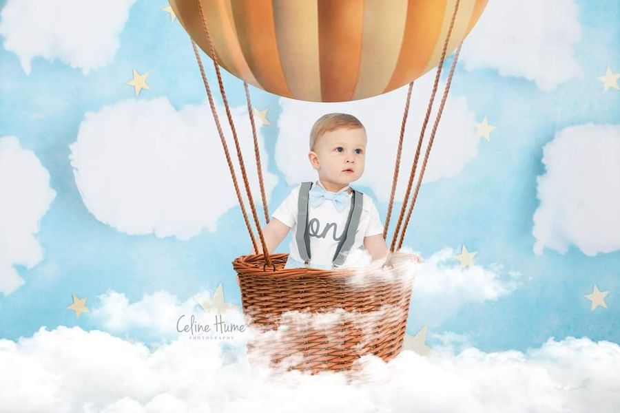 Kate Blue Cotton Candy Cloud with Stars Backdrop Designed By Rose Abbas - Kate Backdrop