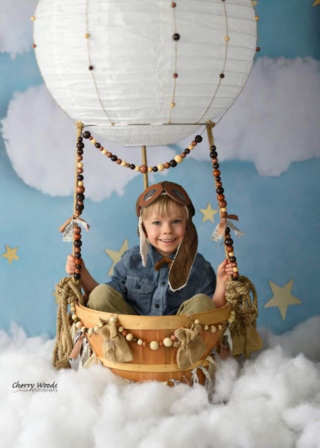 Kate Blue Cotton Candy Cloud with Stars Backdrop Designed By Rose Abbas - Kate Backdrop