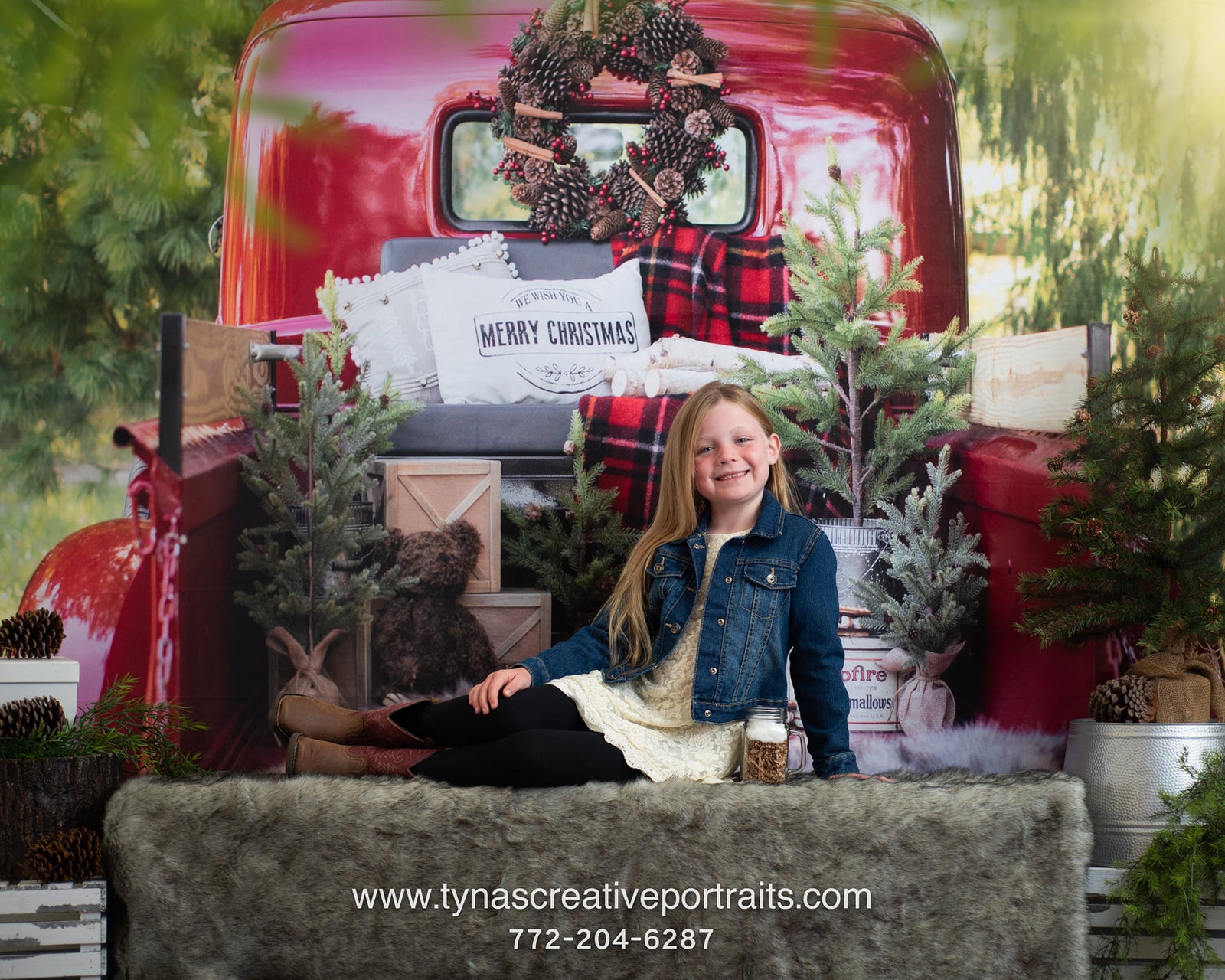 Kate Red Christmas Truck Backdrop for Photography