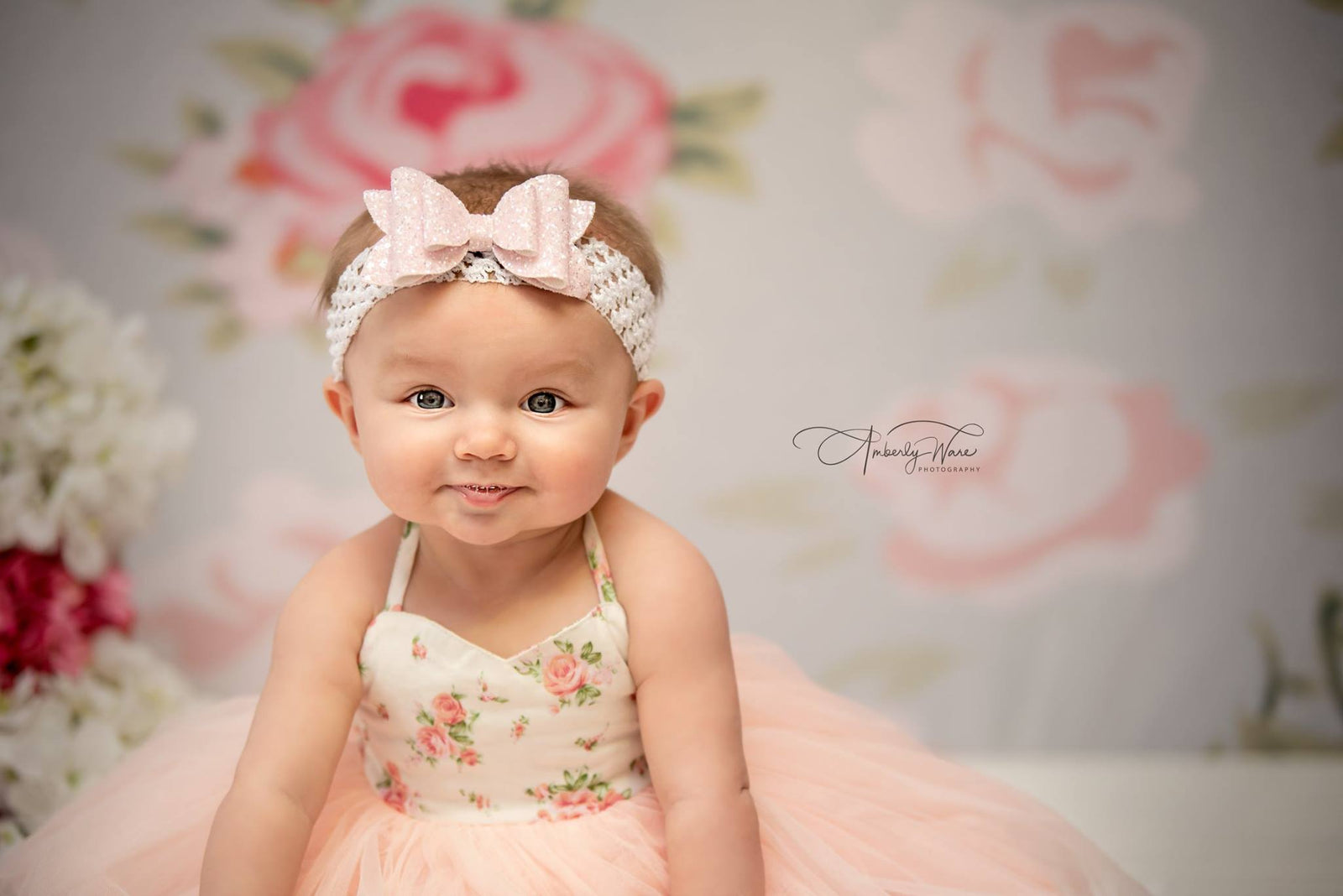 Kate Pink Flower White Background Pattern Baby Photography Backdrop