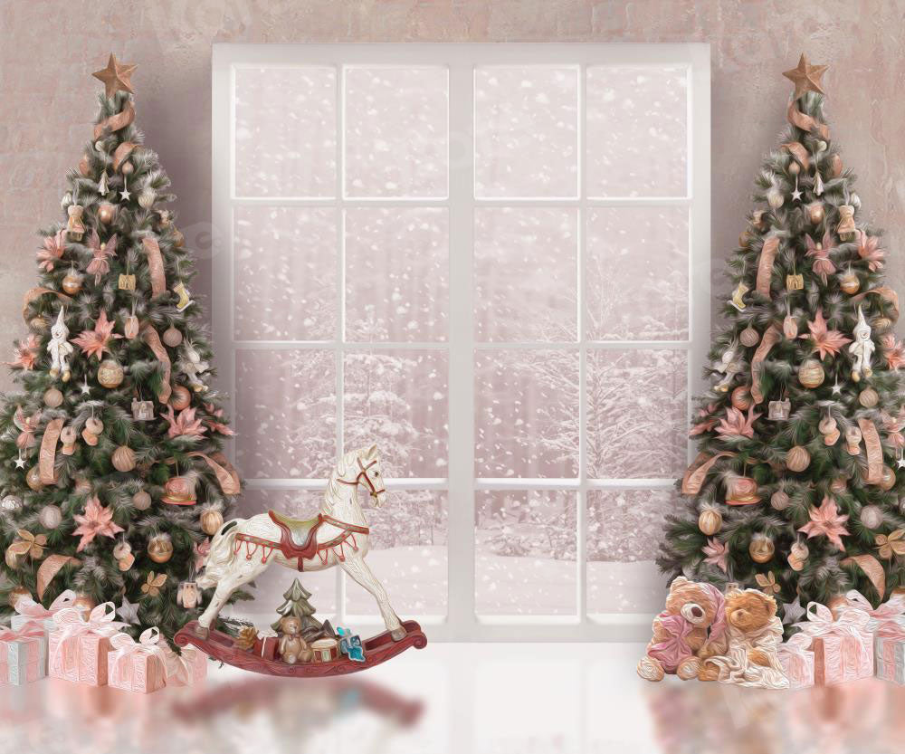 Kate Christmas Pink Snow Window Winter Backdrop for Photography - Kate Backdrop
