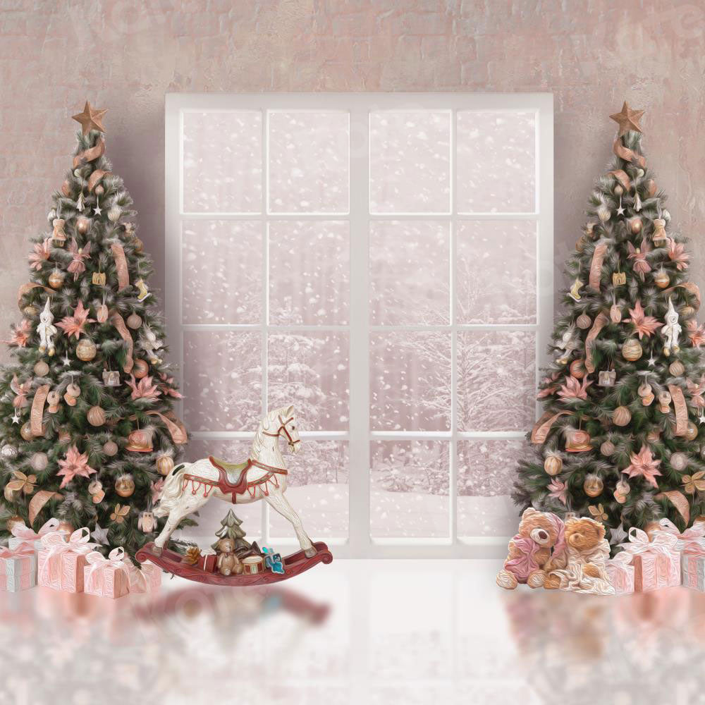 Kate Christmas Pink Snow Window Winter Backdrop for Photography - Kate Backdrop