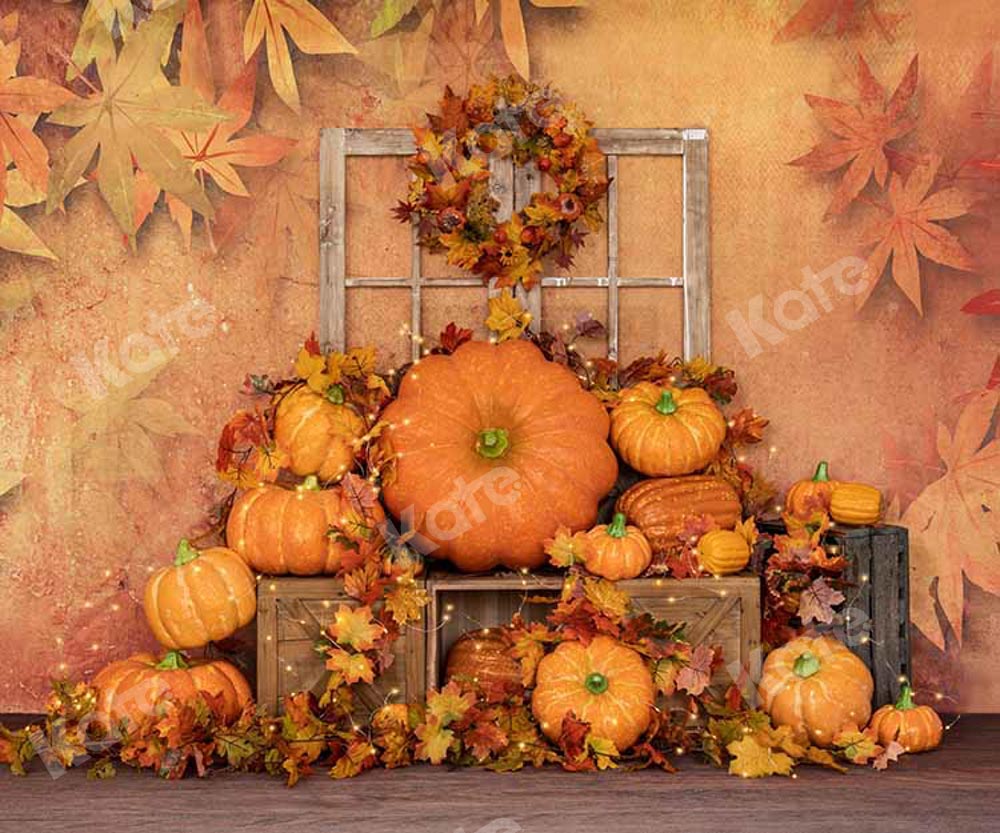 Kate Fall Pumpkin Backdrop Leaves Designed by Emetselch - Kate Backdrop
