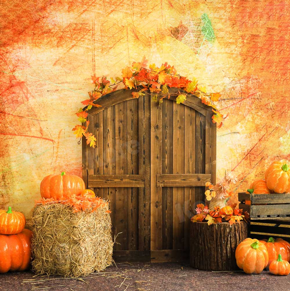 Kate Fall Pumpkin Backdrop Barn Door for Photography - Kate Backdrop