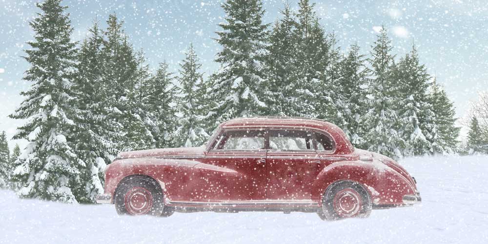 Kate Winter Snow Backdrop Red Car for Photography - Kate Backdrop