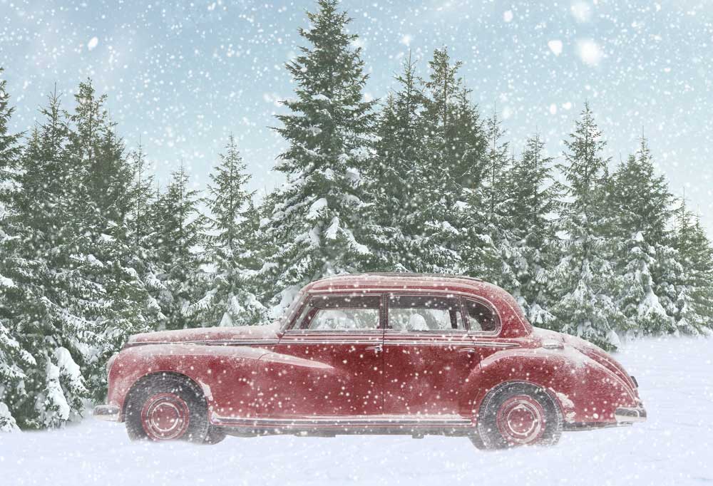Kate Winter Snow Backdrop Red Car for Photography - Kate Backdrop