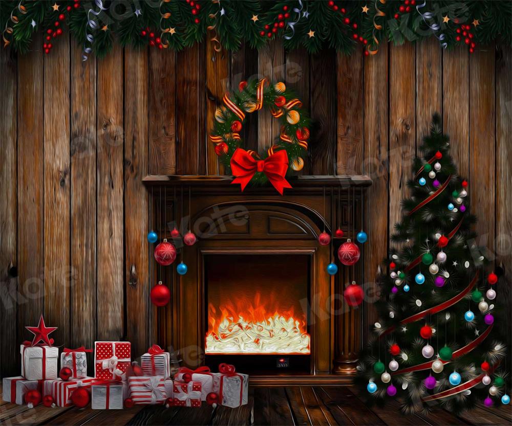 Kate Christmas Gifts Backdrop Fireplace for Photography - Kate Backdrop