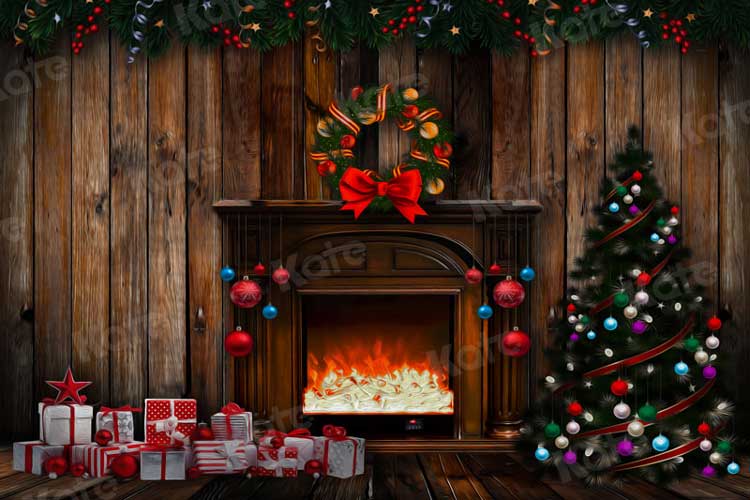 Kate Christmas Gifts Backdrop Fireplace for Photography - Kate Backdrop