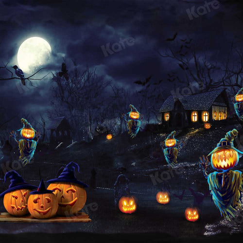 Kate Halloween Pumpkin Fall Backdrop Night Moon for Photography