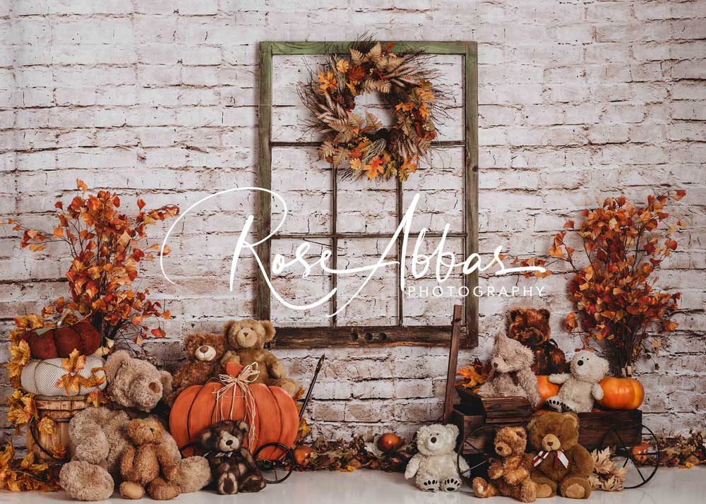 Kate Fall Bears Backdrop Pumpkins Brick Designed By Rose Abbas - Kate Backdrop