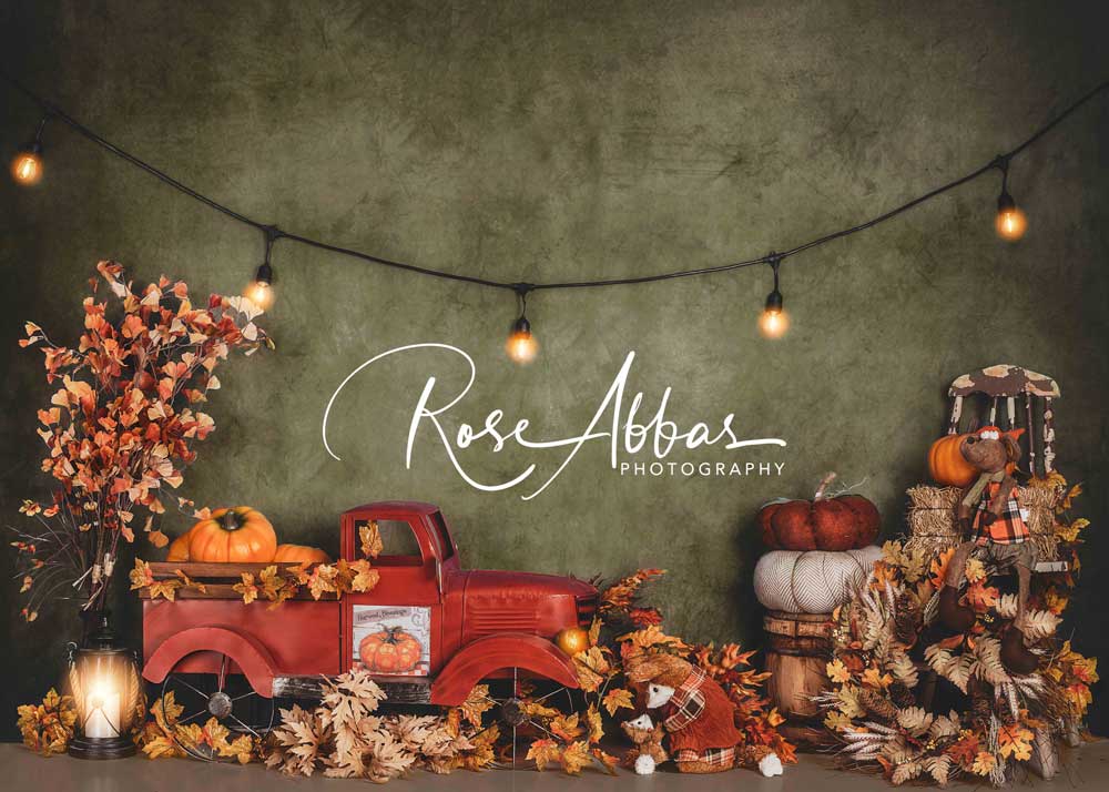 Kate Fall Fallen Leaves Backdrop Pumpkin Truck Designed By Rose Abbas - Kate Backdrop