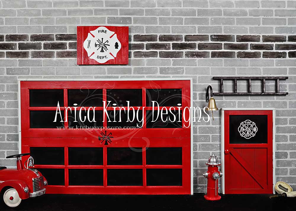 Kate Fire Station Backdrop Fire Fighting Brick designed by Arica Kirby - Kate Backdrop