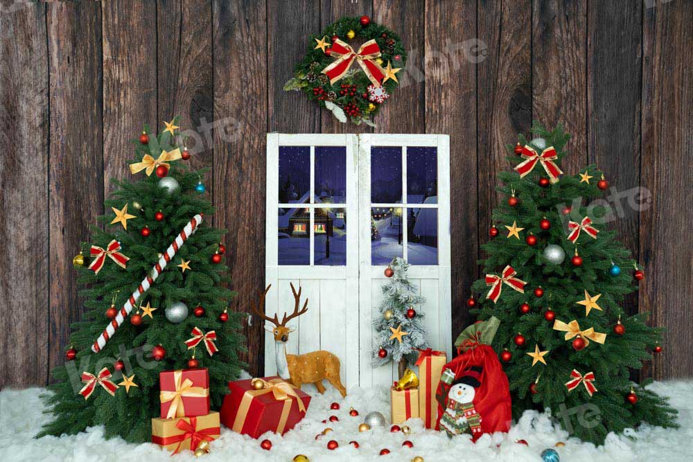 Kate Christmas Gifts Backdrop Barn Door Wood Designed by Emetselch - Kate Backdrop