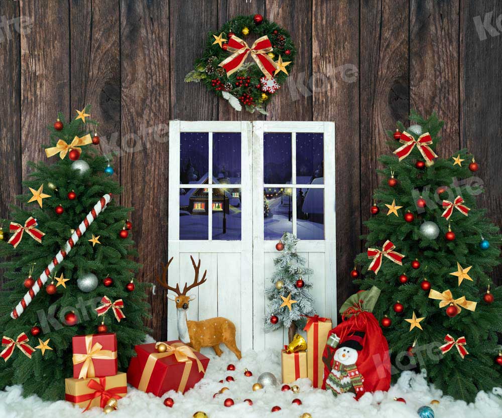 Kate Christmas Gifts Backdrop Barn Door Wood Designed by Emetselch - Kate Backdrop